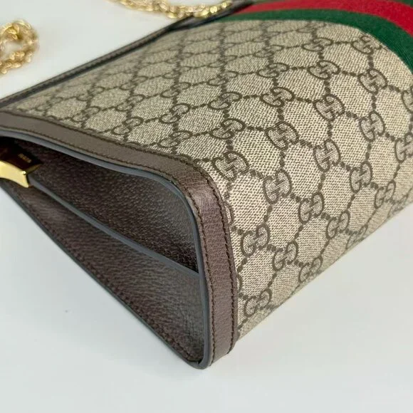 Gucci GG Logo Supreme Large Ophidia Shoulder Bag with Red & Green Stripes - Picture 6 of 9